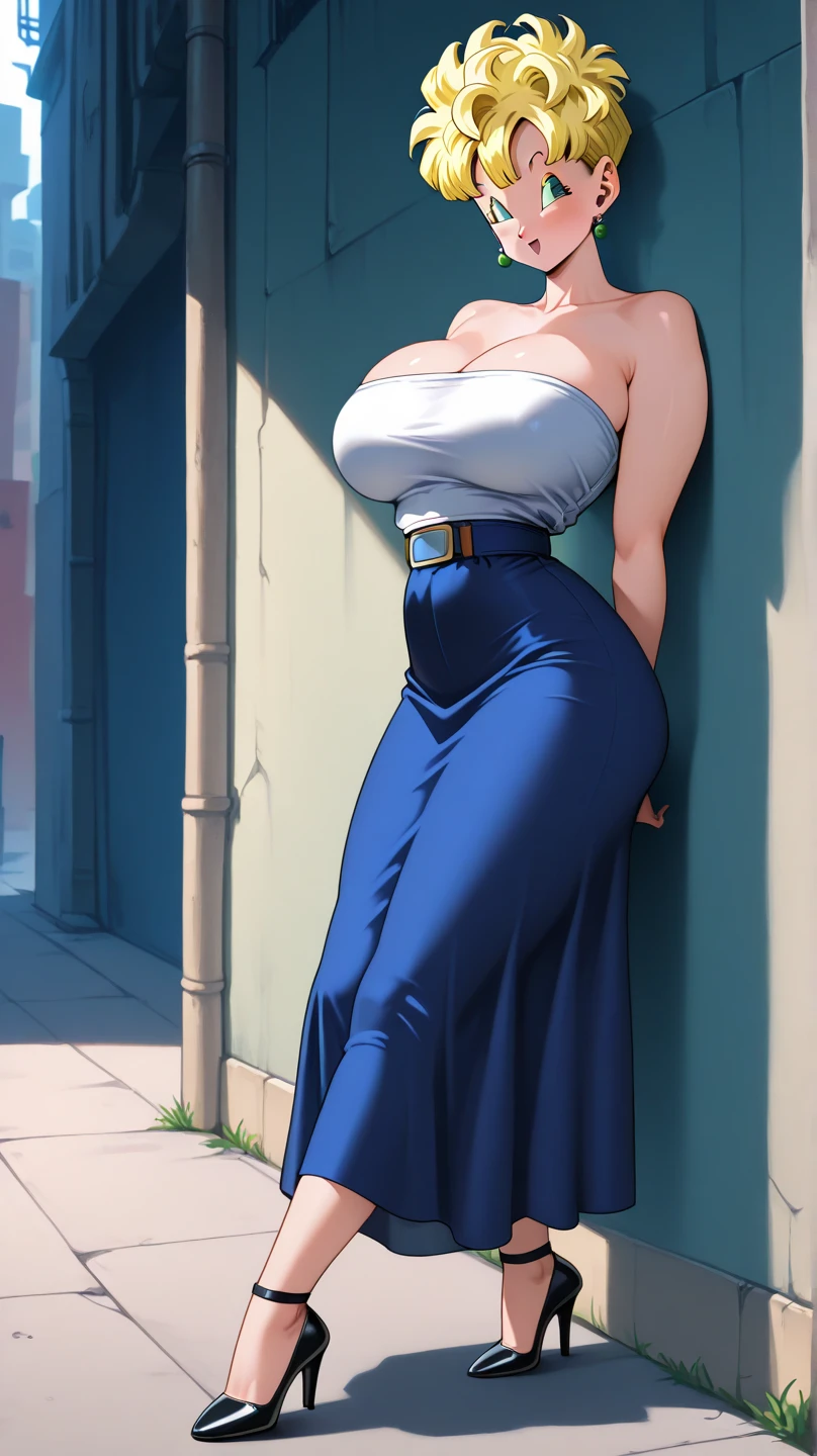 Girl, with giant breasts, For the blue, with elegant blue dress