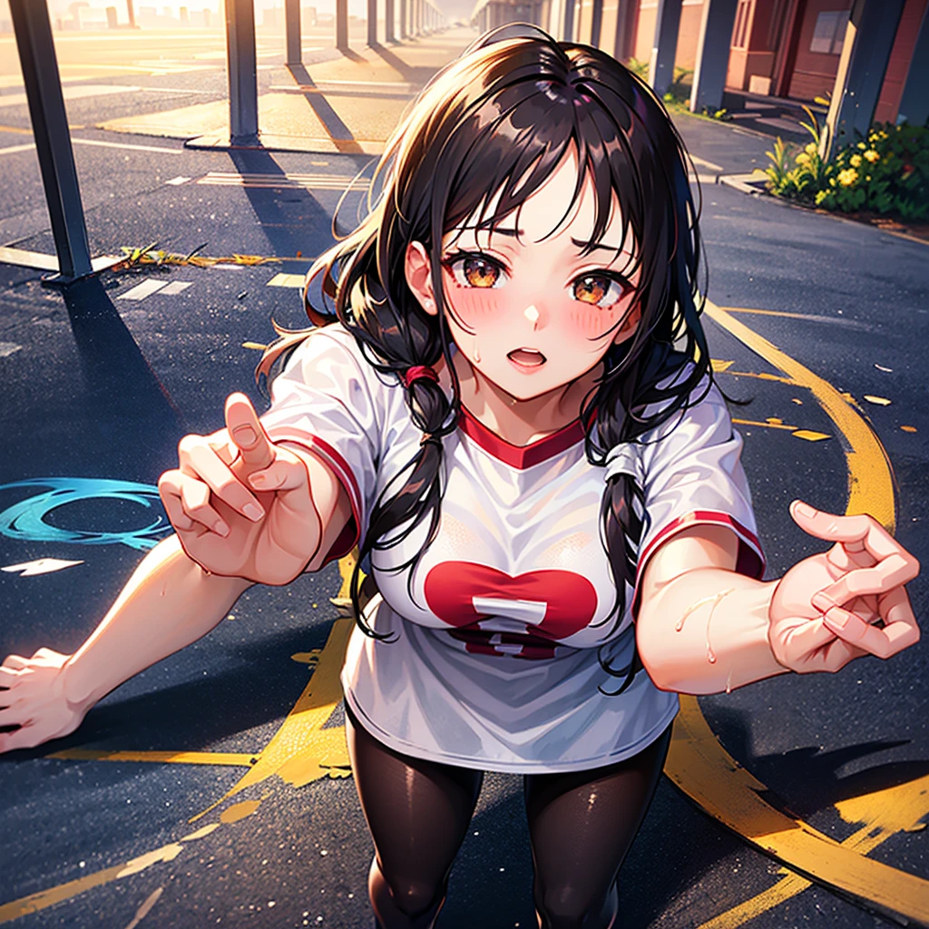 (nsfw),masterpiece,ultra detailed,sharp focus,high resolution,look at viewer,realistic,(peace sign,v sign with both hands:1.5),(aroused and blushed:1.5),bukkake,curvy female,(face focus),off-the -shoulder( sweater and short skirt,brown wavy hair,tongue,(sweaty:1.2),at morning,public park,outdoor,in front of public bathroom,grinning,cum on face,(trembling,flying heart-shapes),(squatting and spreading legs),pubic hair,open mouth