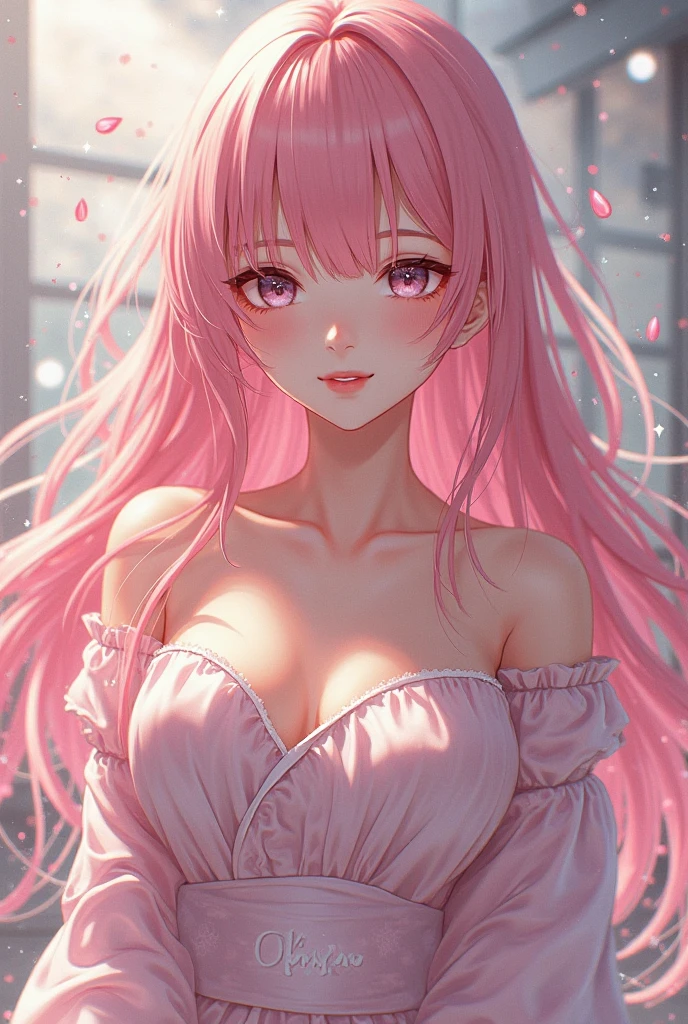 (best quality:1.5, highres, UHD, 4K, detailed lighting, shaders), white wavy hair, gradient hair, large breasts, pink shirt, pink skirt jeans, mature woman , pink Witcher hat, (pov), white background, colorful red eyeshadow, dramatic lighting, smile eyepression, golden earrings, flowing hair, delicate facial features, soft skin, high cheekbones, white background, stand up, lean forward, full body