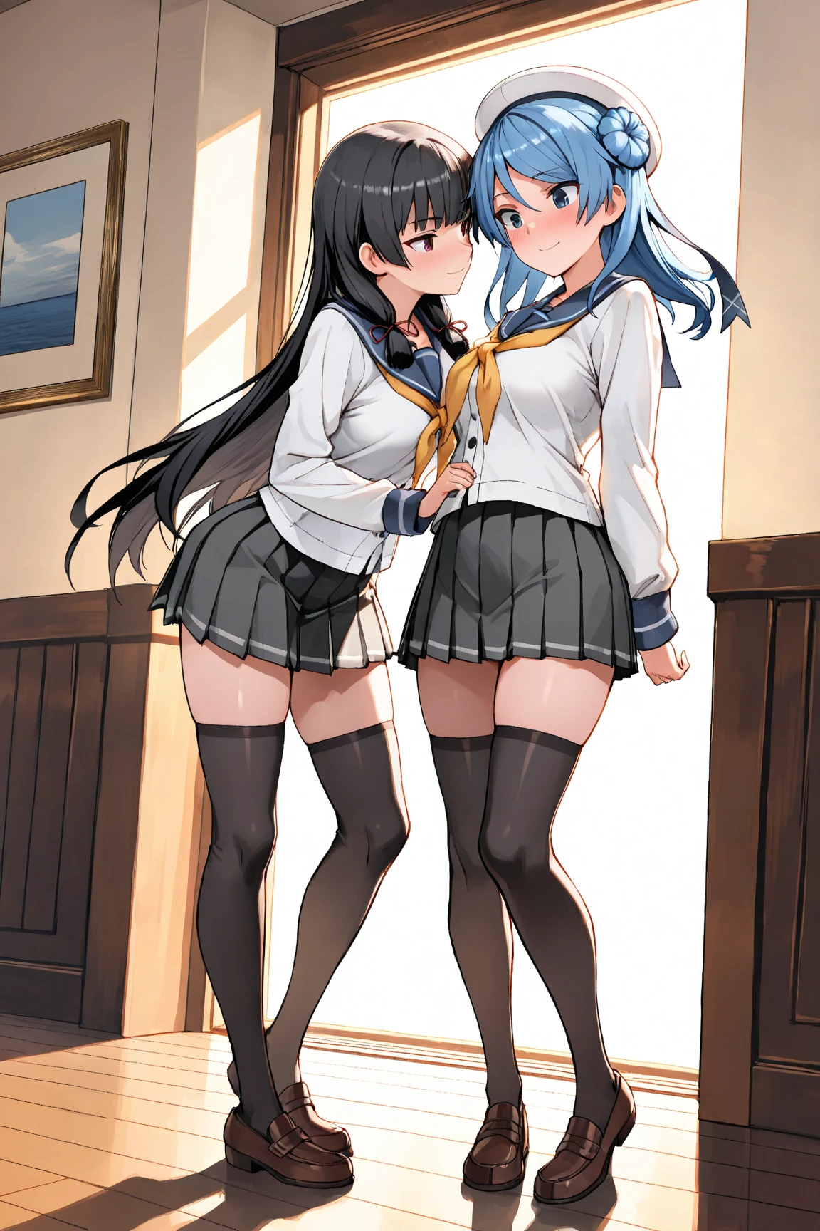 1 girl、cute、Large Breasts、black eye、Bright yellow hair、short髪、Afro Twintails、Drill Hair、Pulled her hair back、Hair flap、;/Nipples(short、small、small:1.2)nsfw、Two beautiful 18 year old girls、(Group shot:1.2)、(sweater:1.2)、(Tiered flare skirt)、(Gorgeous detailed embroidered panties)、(Skirt Lift:1.5)、Put your hand on your skirt、(Panty shot)、Panty Focus、plump、pubic hair、smile、Black Short Hair、Voluminous straight hair、Parted bangs、Lip gloss、Pale skin、Glowing Skin、