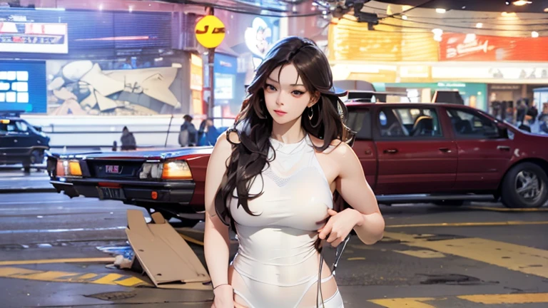 A professional very dark under expose full body photo of a short European cute young Car Show girl,(PureErosFace_V1,)detailed cleavage , (( in a night market)),(in front of a sports car),masterpiece, best quality, highly detailed, gigapixel,by hasselblad,(vivid colors),Volumetric lighting.Realistic blue hair, Lustrous blue Hair.((Perfect Face)),((sexy Face)), looking at camera,smile, (((midnight))),((late night)),(late at night,night-time, after dark),(((extremely extra large world's largest DDDD breast))),  hair ornament,  (long loose silver revealing dress:1.1), necklace, blue nails,  <lora:stLouisLuxuriousWheels_v1:1>,