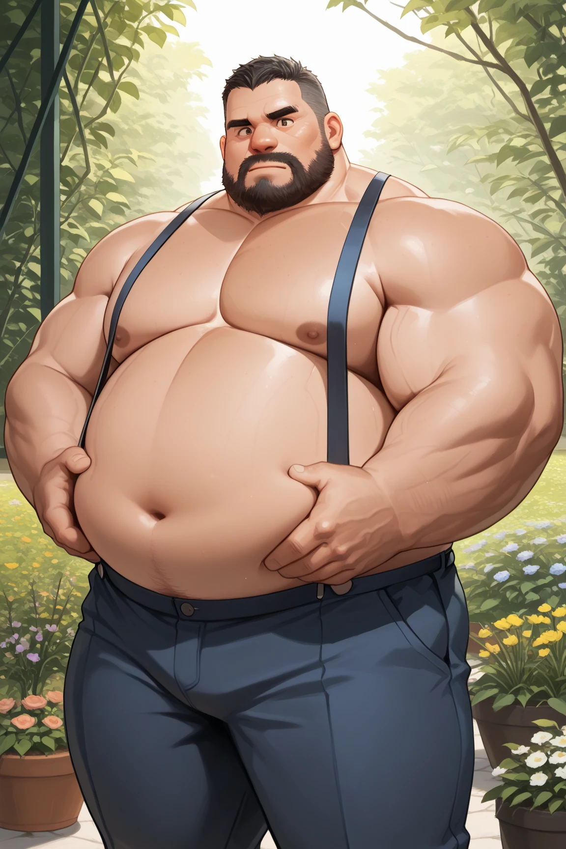 a smiling obese old man, chubby, big fat, detailed realistic portrait, 8k high resolution, sumo physique, side view, perfect center, full view, realistic skin texture, wrinkled face, short hair, thick mustache, jovial expression, huge belly, fat, wearing shorts, high detail, masterpiece, (best quality,4k,8k,highres,masterpiece:1.2),ultra-detailed