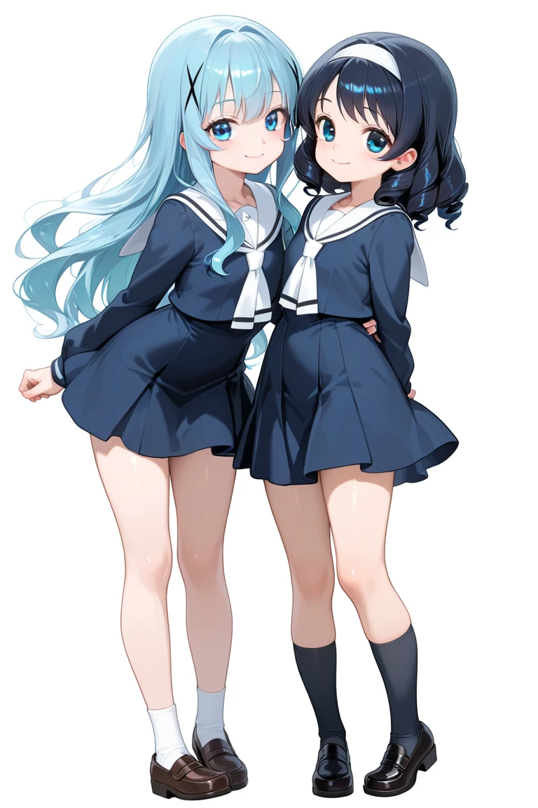 A cute girl, various expressions, happy, sad, angry, expectant laughter, disappointed 1, cute eyes, white background, illustration-nii 5-style cute, emoji as illustration set, with boold manga line style, dynamic pose dark white, f/64 group, related people, Old Meme Kernel