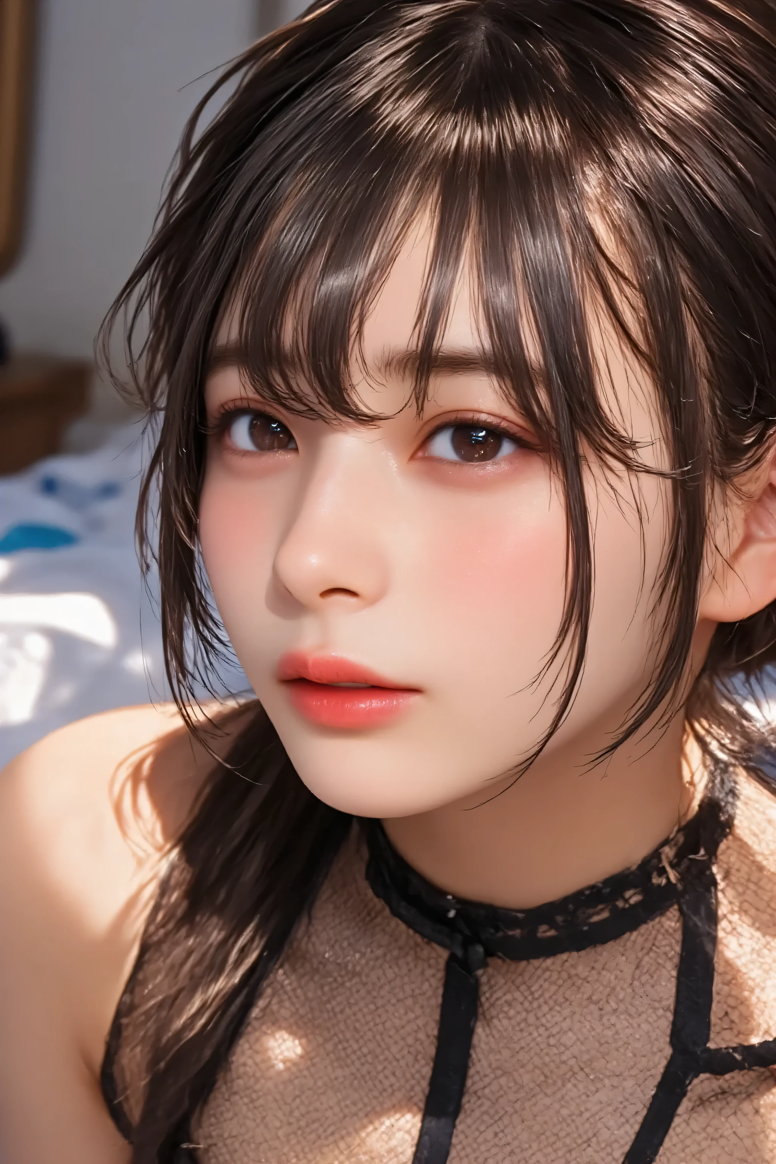 (masterpiece, Highest quality:1.2), One girl, alone,bony body、15 years old、wet hair、Earrings