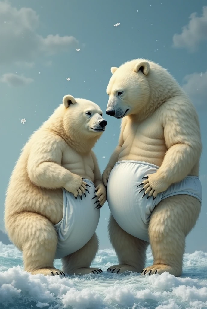 New Jersey 5 Furry，polar bear，Solitary，Exquisite，topless，Drum briefs，Beach，在Beach上，Hands on hips，Smile，sweat, Eye contact. blush.  foot,Solitary，Chubby，Fat，Thick arms，Rugged muscles，White plush fur，Chubby脸，Black eyebrows，Sky blue eyes，Beard，high resolution, top quality, best quality，White shorts with bulge，sweat, Eye contact. blush.  foot
