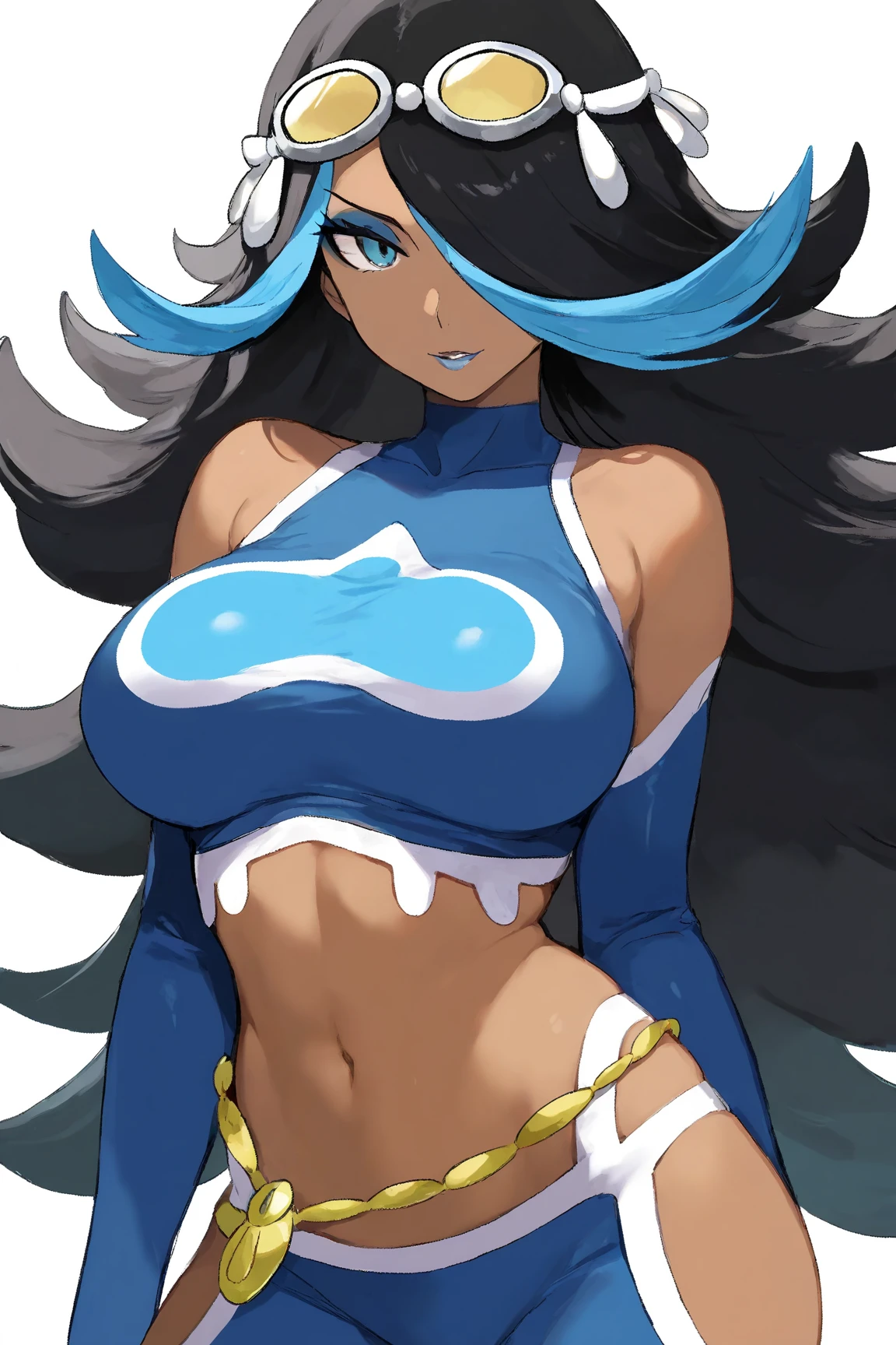 best quality solo girl simple background full body standing muscular girl black hair yellow eyes solo