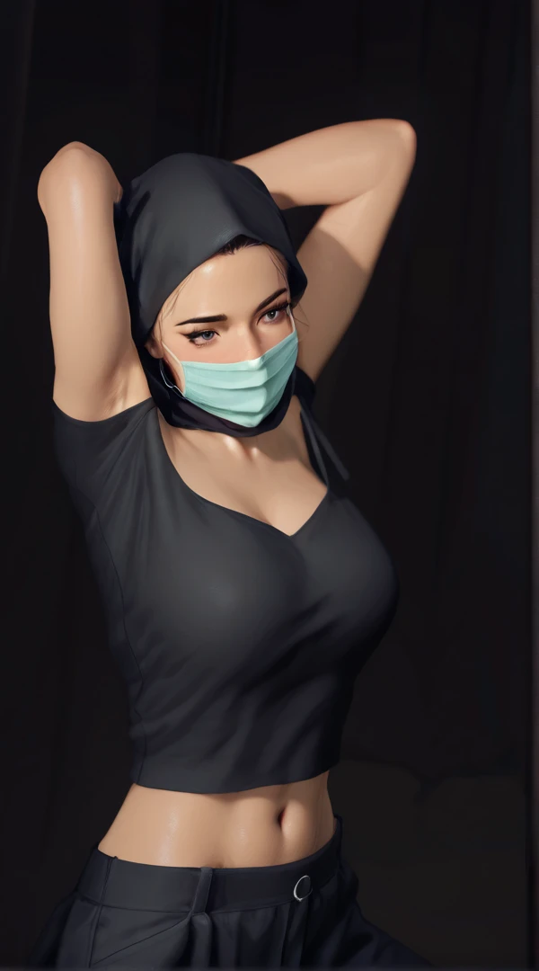 hyper realistic photography, Portrait, top-quality, masterpiece, 16 K, very high res, exposed ultra huge cleavage, Slim body, (((In Messy, abandoned houses))), (outfit: Baggy Ninja Uniform, White loincloth, Japanese Ninja cosplay, Kunoichi, mature sexy female spy, Mature erotic thief, Ninja style black hood), (1girl in, perfect human shape), ultra realistic textures, Ninja puts his hands forward on the floor、Style on all fours, Poses, ((view full body, view entire room)), Realistic shaving armpits, Natural huge breasts spilled out of clothes, Sexy down blouse and nipple exposure, yawn and closed eyes,
