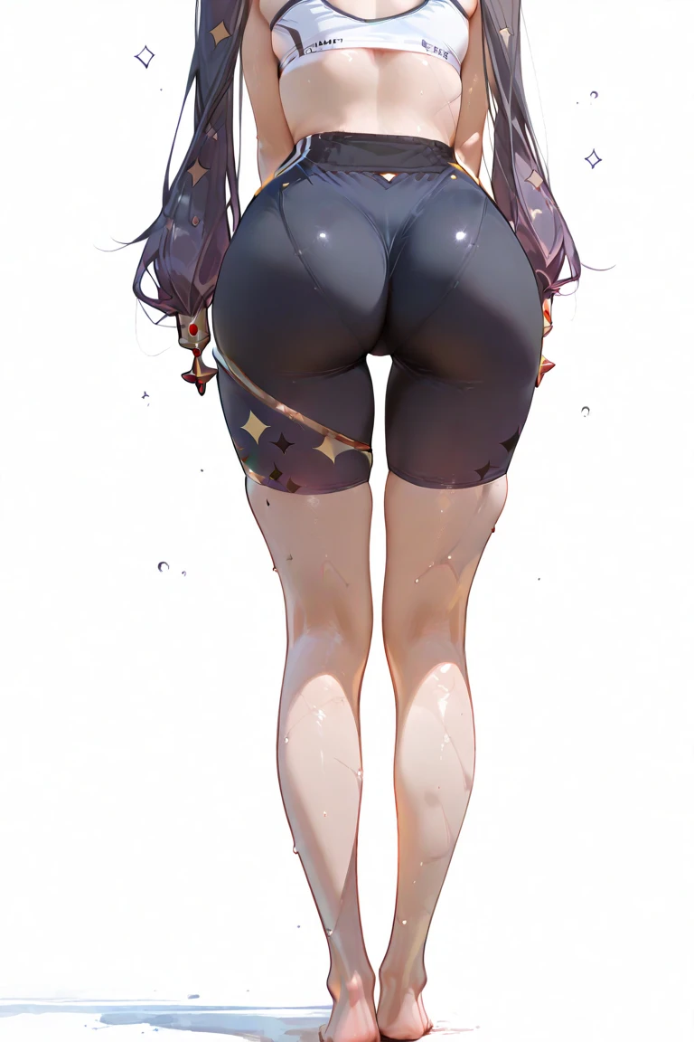 masutepiece, Best Quality, Highly detailed, (((The sheen、pantyhose)))、Race Queen、Back view、from behind、short ponytail、straight haired、Big buttocks、short stature、short、Sweat all over the body、armpit、Standing with legs open