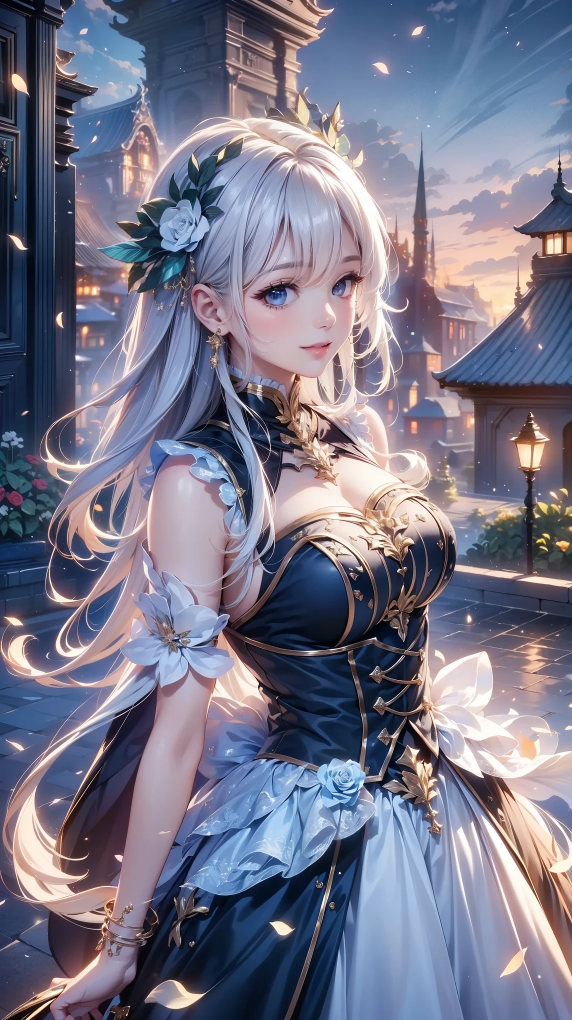 ( very detailed目, very detailed顔), ( realistic にสุดๆ, high resolution ), ( Top Quality :1.4), ( Top Quality ), portrait, 5, Midea, 1 girl ,score_9, score_8_ up, score_7_ up, score_6_ up, score_5_ up, score_4_ up, realistic skin texture that lasts deep into the middle of the night 、 Deep Night , RAW photos , ( realistic に, realistic :1.37), very detailed, Pro Pictures , (masterpiece:1.3, Top Quality , s uper high resolution, Ultramore ), ( realistic , photo realistic :1.4), beautiful illustrations , perfect lighting, anime style .( masterpiece : 1.2), ( very detailed: 1.2), ( very detailed CG: 1.2), ( high image quality : 1.2), (最 high image quality ), 8k, animated illustration , 、 beautiful girl 、とても cute天使、 gothic dress 、 cute、、smile、 long skirt、 Black Long Boots 、 Turquoise Eye， cute女性 ，street， Store ， sign，European Buildings，slate paved ，Rose flower，((upper body:1.3))
