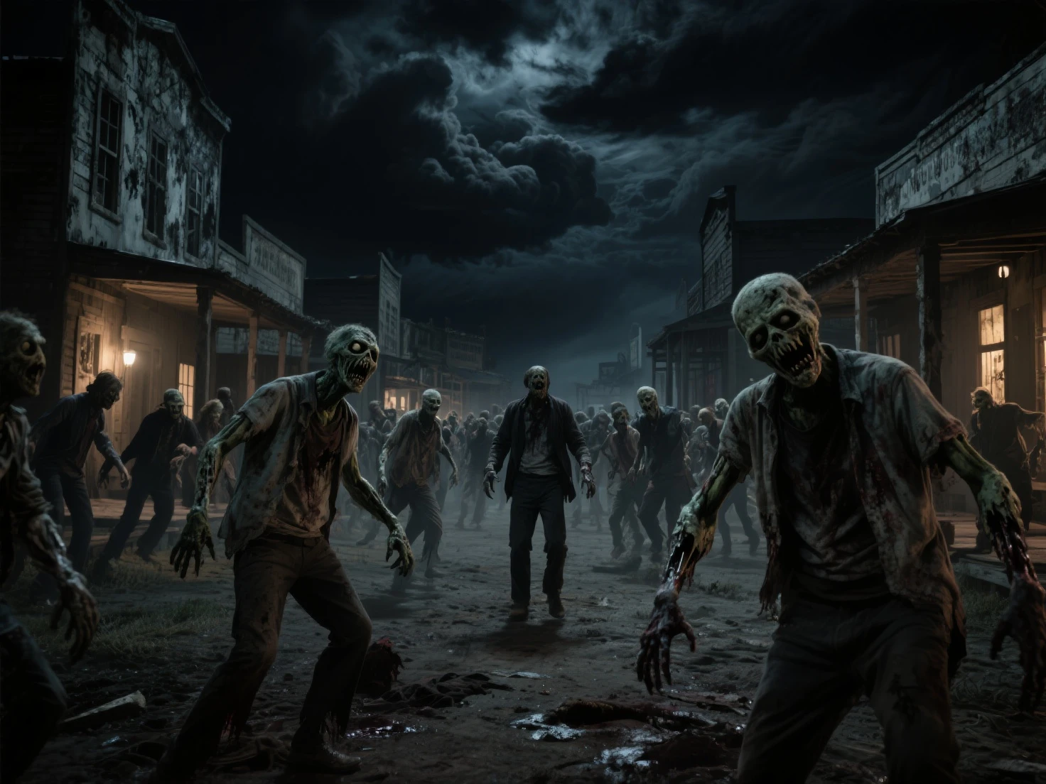 a horde of zombies, solar eclipse, post-apocalyptic, cinematic lighting, dramatic shadows, horror, dark fantasy, highly detailed, 8k, photorealistic, dramatic pose, eerie atmosphere, gritty, moody, ominous clouds, haunting, unsettling, visceral, gruesome, intense, grim, dystopian, nightmarish, supernatural, menacing, fear, dread, undead, inhuman, decaying flesh, sunken eyes, rotting skin, sharp teeth, clawed hands, tattered clothes, monstrous, ghastly, chilling, morbid, ominous, harrowing, vivid, striking