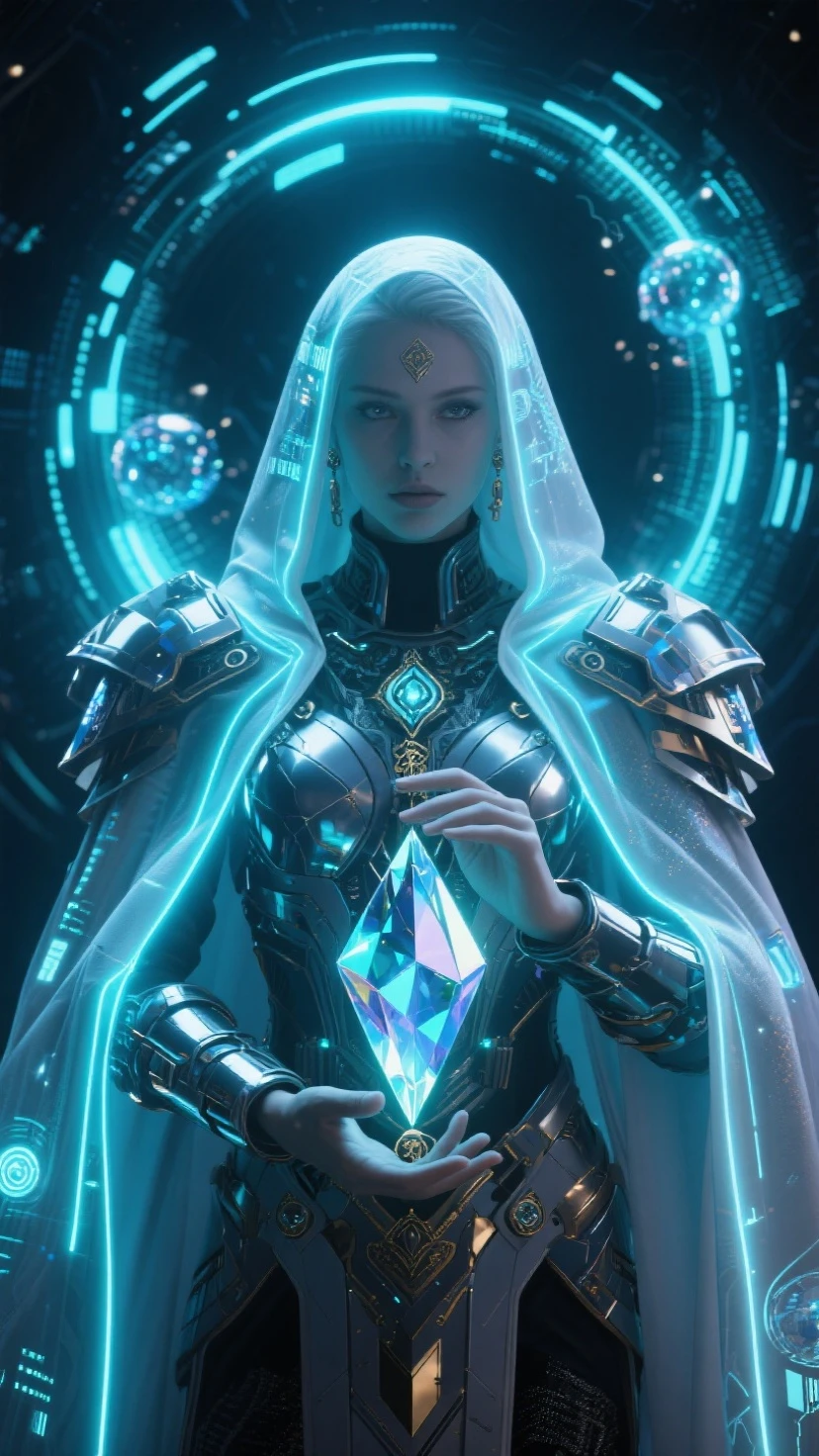 a woman in a futuristic outfit with a hood over her head, beautiful cyborg priestess, fashionable futuristic woman, 3 d render character art 8 k, sci fi female character, portrait beautiful sci - fi girl, futuristic woman portrait, beautiful cyberpunk woman model, cyberpunk angry gorgeous goddess, cyborg fashion model, scifi woman, cyberpunk robotic elvish queen, trendin on artstation