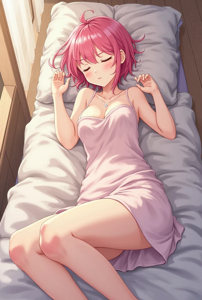 (One transcendent beautiful girl)、manaka komaki、ultra-detailed、(8K, RAW photo, best quality, masterpiece:1.2), (extremely detailed 8K wallpaper),professional lighting,sharp focus, depth of field、(((Detailed and accurate face))),(((head shot)))、nfws,((Pink short bob、Fluffy curly hairy、Rainbow colored inner curl hair))、((Highest quality)), ((masterpiece)), ((Perfect Face))、(((masturbation、Hands on crotch))),((Just before climax、orgasm、Blushed、Ecstasy face、Ahegao))、((Close your eyes tightly))、pillow