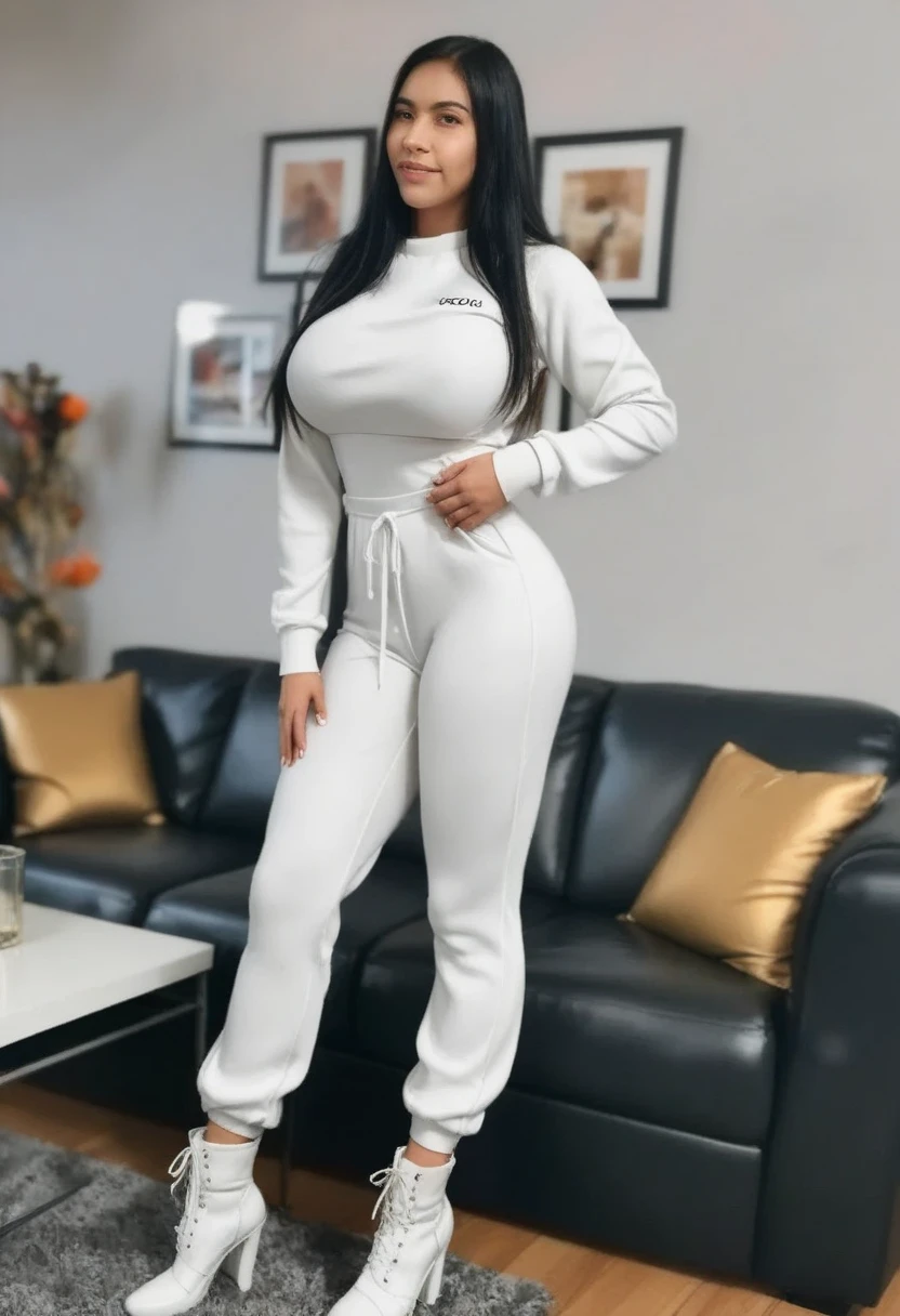 araffe woman, short curvy hair, hair behind ear, curvious body, voluptuous body, hour glass, light in complexion, curvious body, thick body, , fully clothed wearing expensive clothes, clothes fully covering body, curvious voluptous body, wearing tshirt and nike sneakers, wearing england soccer kit