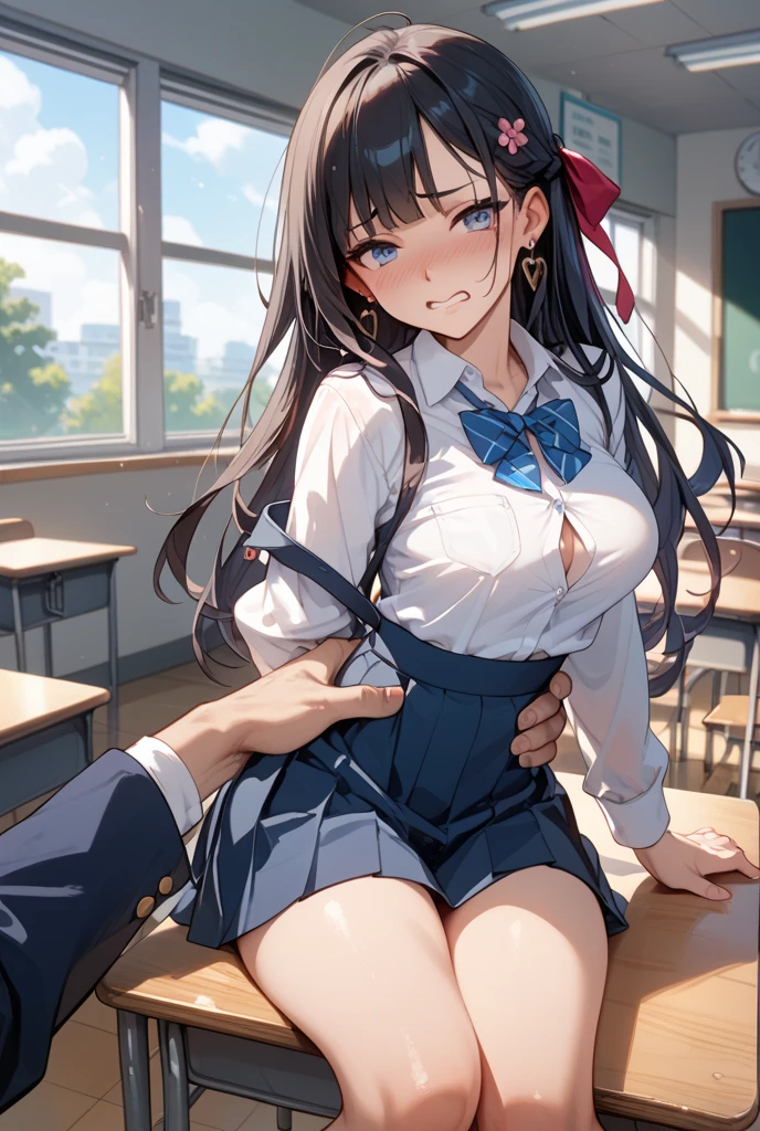 (3girls,friendship,yuri),(8k, RAW photo,high quality, masterpiece:1.2), High-definition RAW color photo,(Uppermost deviated breasts,breasts that sag on top:1.5),(Uneven breasts:1.5),(medium breasts:1.1),(fluffy breasts,tender breasts:1.3),(loli:1.3),  closeup breast focus,puffing out chest,breasts that was squeezed and crushed,navel,underboob,BREAK (breast shaped clothe,clothed:1.3),schooluniform,office shirt