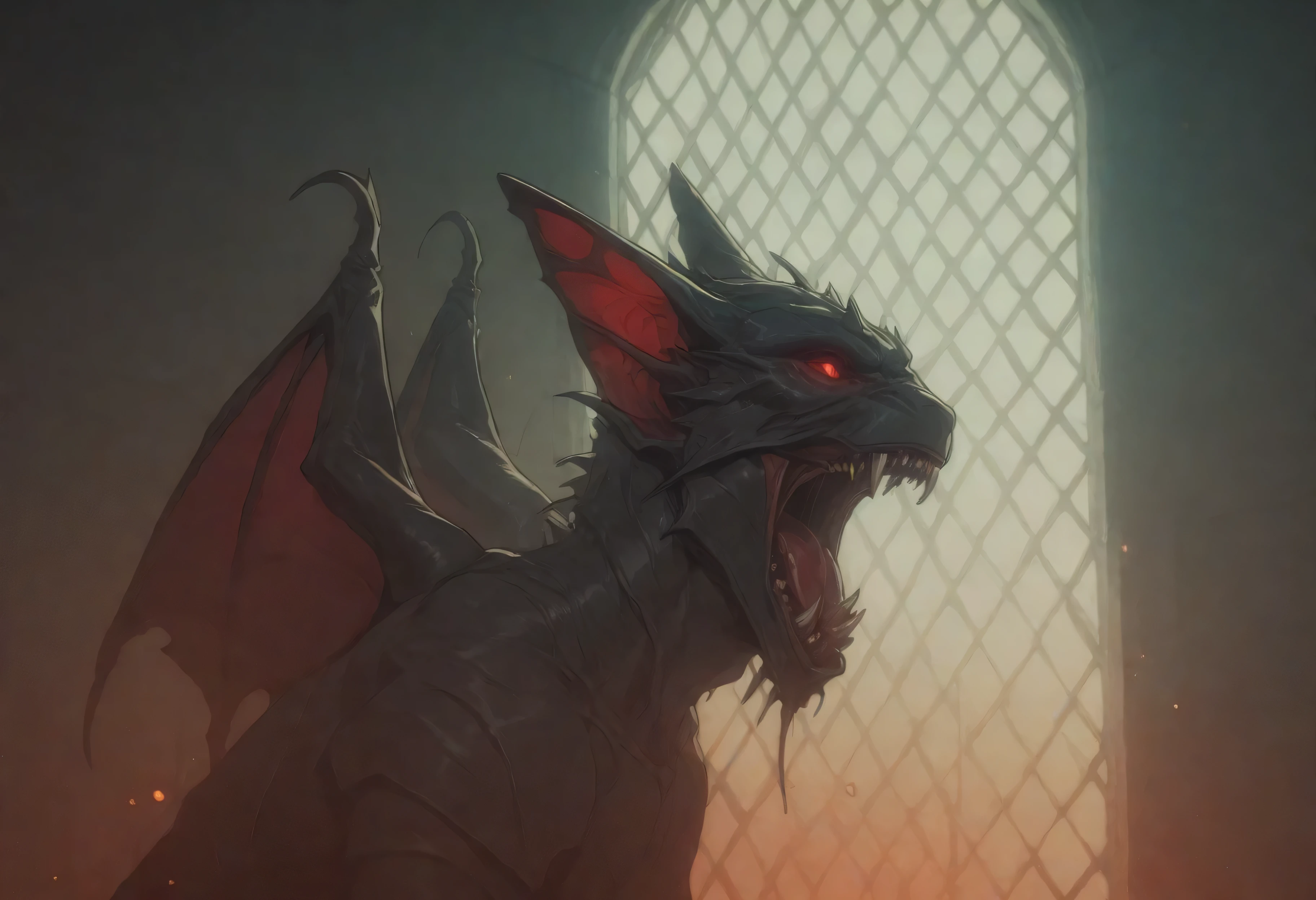 Seductive female creature. be half angel, half devil. Obsidian skin. unhealthy appearance. dnd character.  dnd.