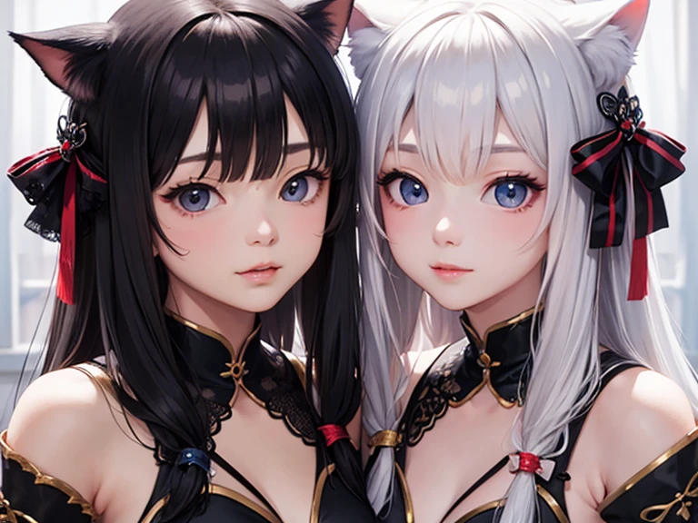 Superb Quality, Masterpiece, High Resolution, Best Quality, UHD, Super Detail, Award-Awarded, 16k, (Upper Body), A Beautiful Maiden, Gray Hair, Hair, ((Heterochromia)), Hanging Corners, Fair Skin, (Small Breasts), (Slim Body), (Student Uniform Including Full-chested Jacket and Short Skirt)), (Collar), (Short gloves as short as half a palm)
