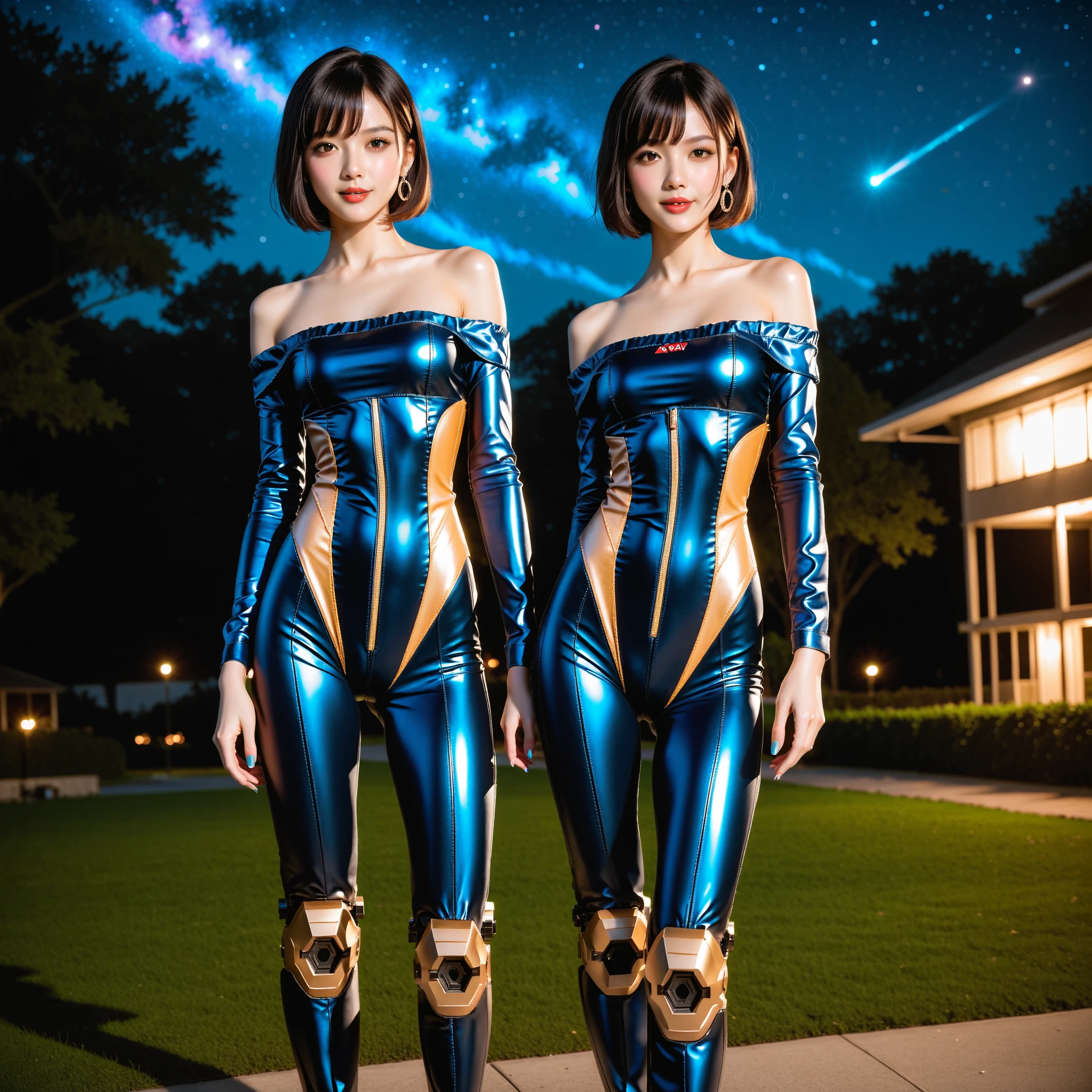 futuristic landscape with cute asian girls