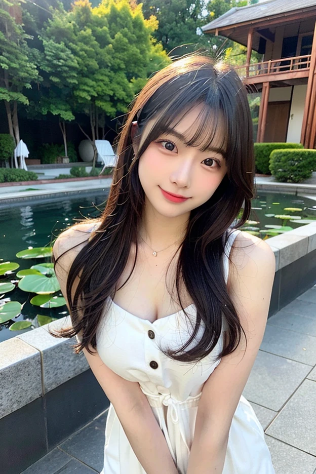 (Highest quality,masterpiece:1.3,Ultra-high resolution,),(Ultra-detailed,Caustics),(Photorealistic:1.4,RAW shooting,)Ultra-Realistic Capture,Very detailed,High resolution 16K human skin closeup。 The skin texture is natural、,Pores、It must be detailed enough to be easily identifiable.。 Skin should look healthy and have an even tone。 Use natural light and colour,restaurant,Waitress Uniform,1 girl,Japanese,18-year-old,cute,Black-haired,Mid-length hair,(Large Breasts:1.2),smile,Turn your body forward,(View from the front:1.2),Looking into the camera,Bust up shot:1.1,focused on the chest:1.1,Chest close-up:1.1