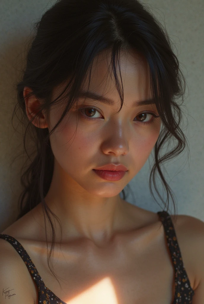 beautiful girl in lace lingerie, nude lingerie, detailed lace bra and panties, small round breasts, wavy bun hairstyle, porcelain skin, detailed face, beautiful eyes, long eyelashes, full lips, delicate facial features, natural pose, dramatic lighting, dark moody atmosphere, cinematic, 8k, photorealistic, masterpiece, ultra-detailed, high quality