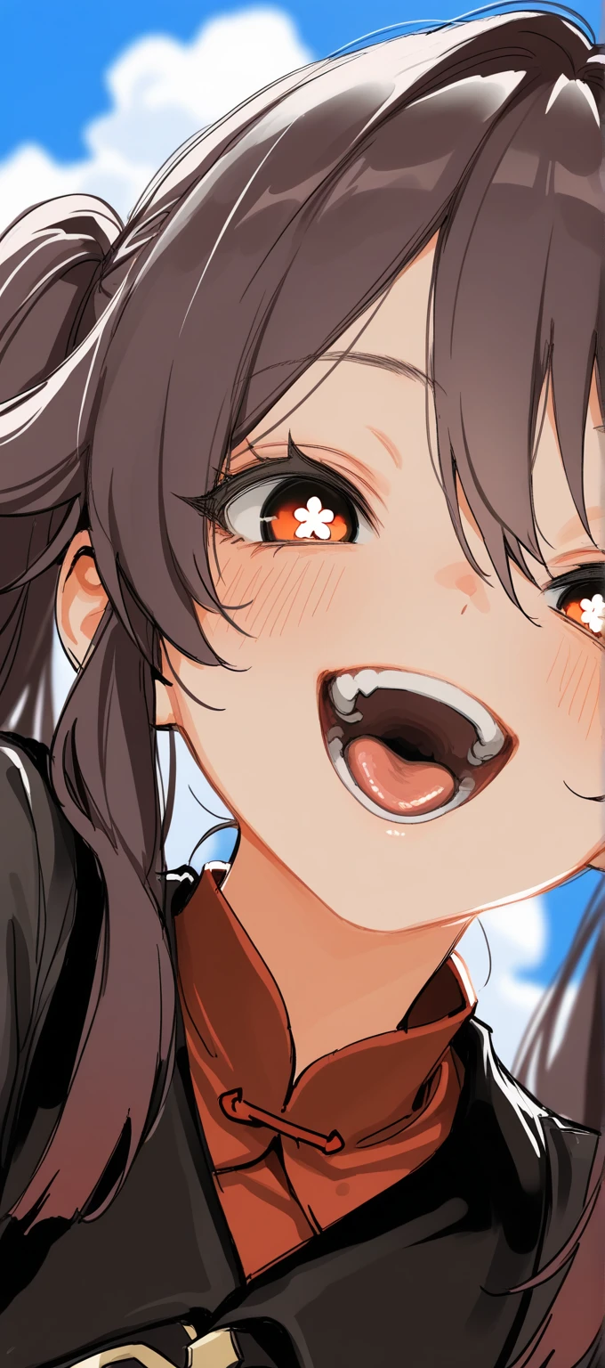 looking ahead,from above,slouch,handjob,side view,face focus,open mouth,tongue out,cum on tongue,Licking a white dildo,(1girl,Beautiful 14 year old girl),((Slender,Small breasts,Baby Face,Small face,)),looking at viewer,Black Hair,bangs,two side up,Gray Eyes,Drooping eyes,slit pupils,narrow eyes,ollarbone,white t-shirt,off-shoulder look,Denim mini skirt,Beautiful and detailed anime art,Mischievous smile,Dimly lit room,Simple Background,Gray background,Low lighting