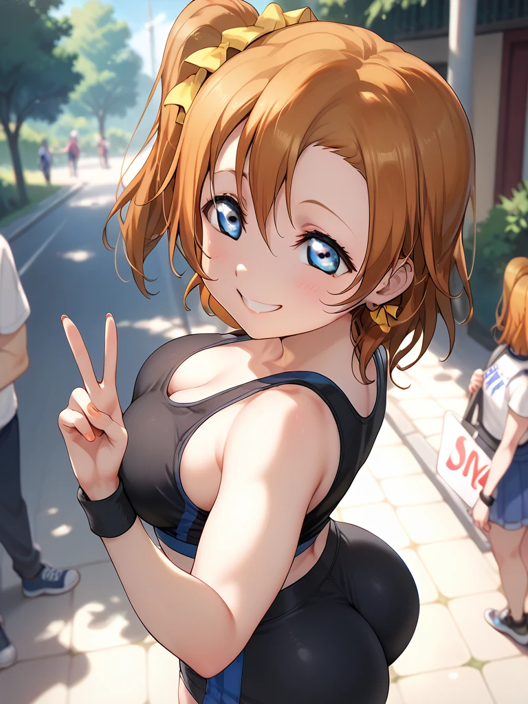 irohaisshiki, iroha isshiki, short hair, Brown Hair, (Brown eyes:1.5), smile,Open your mouth,Sweat,Wet Skin,Wet clothes,Sportswear,Bloomers,sneakers,So that the whole body goes into the illustration,Looking down from above,The right hand is taking a selfie from above the head,Her left hand is holding her collar, exposing her cleavage.,
Destroy outdoors, School playground,
壊す looking at viewer,Systemic
break (masterpiece:1.2), highest quality, High resolution, unity 8k wallpaper, (figure:0.8), (Beautiful fine details:1.6), Highly detailed face, Perfect lighting, Highly detailed CG, (Perfect hands, Perfect Anatomy),