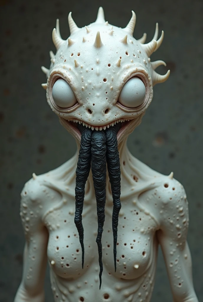 (extremadamente detallado, obra maestra, La mejor calidad), Estilo oscuro, intense illumination, rostro con arrugas, lengua larga, tentacle, deforme, monstruoso, interior de una piscina de agua verdosa, imagen submarina, alien con Colmillos finos, pico de pulpo amenazante. manchas de tinta. Rococo composition. Luz de caravaggio