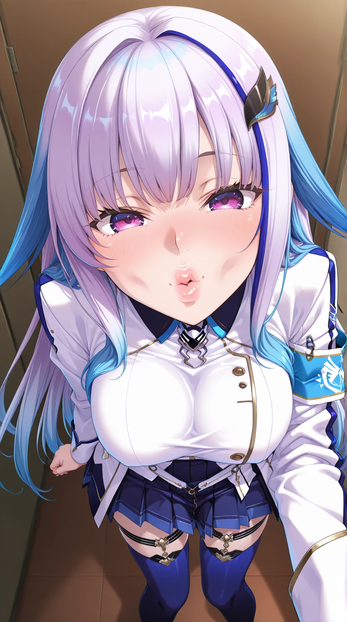 todoshizuko, purple hair, ponytail, hair ribbon, long hair, blue eyes, makeup, 15years old , large breasts, 独奏, nsfw, nipple, ride a bicycle