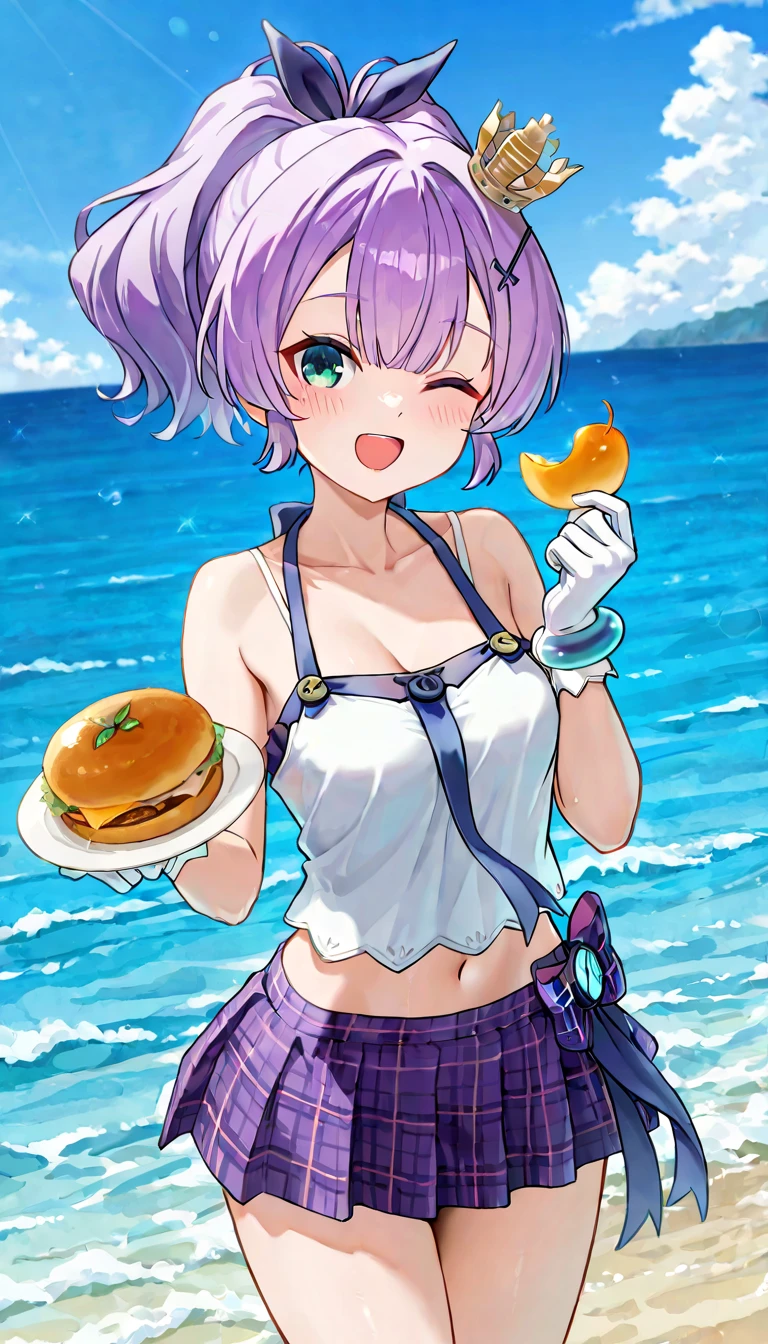 Anime illustration、highest quality、Short high school girl、Transistor Grammar、Cowbell collar、big belly button piercing、Holstein daughter、Cow print tube top、hot pants、Cow print knee socks、Perfect proportions、vast ranch、Pasture、Cowshed、Clear skies、overwhelmingly big breasts、Beautiful, shining eyes、Cowboy Shot、smile、Excessive sweating、Noise Reduction、Give me your hand