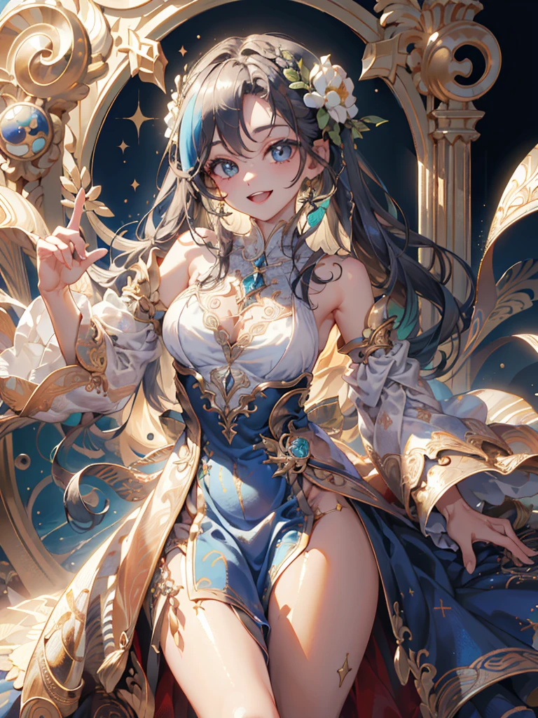 (Masterpiece, Top Quality, Best Quality, Official Art, Beautiful and aesthetic:1.2), (1Girl:1.3), (fractal art:1.3), Beautiful and colorful swimwear, Unusual hair color
