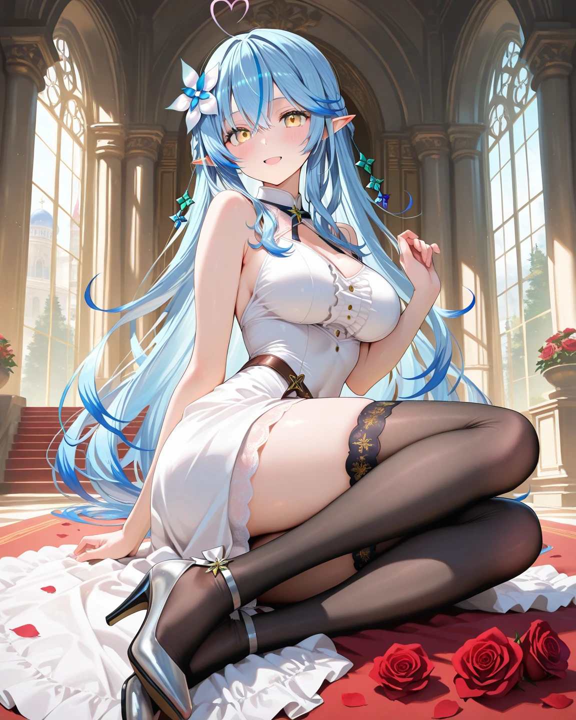 Anime Waifu beautiful detailed eyes, beautiful detailed lips, extremely detailed eyes and face, longeyelashes, 1girl, sensual, young woman, medium breasts, beautiful feminine face, nice thighs, slim, sexy, erotic, beautiful clothes, perfect body, cinematic lighting and framing, (best quality,4k,8k,highres,masterpiece:1.2),ultra-detailed,digital painting,portrait,glamorous,highly detailed,soft lighting,warm color tones score_9, score_8_up, score_7_up, source_anime, best quality, solo, clear face, St. Louis, blue hair, long hair, large breasts, perfect body, looking at viewer, smile, slave, shiny slave bikini, in the beach, standing, dynamic angle, high leg thong, from behind, big ass, wide hips, low angle, navel piercing,