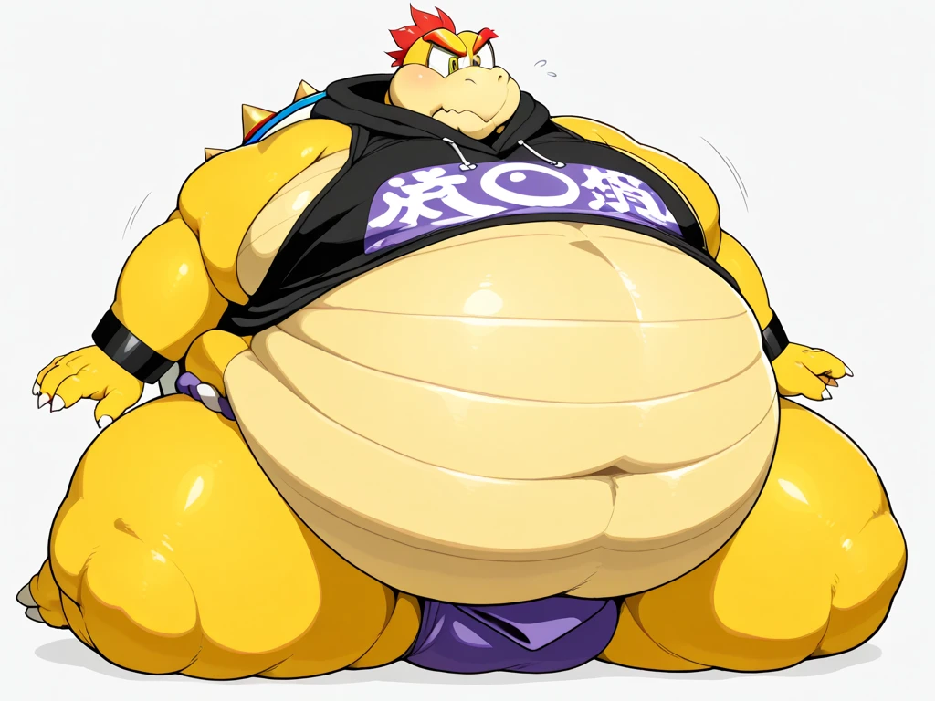White tiger, big belly, large pectorals, muscular arms, thick thighs, male focus, brown short hair, blue eyes, purple small underwear, big bulge, purple nipples, sexy pose, full body