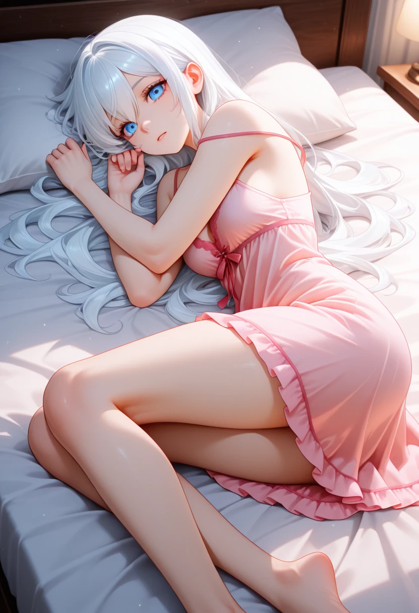 sick lady lying in bed
