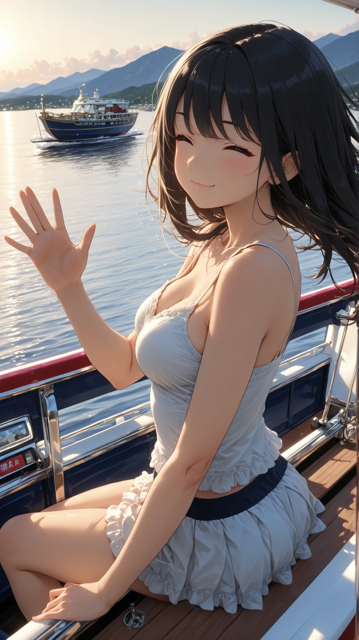 girl, Sweat, vapor, Center of chest, shy, Detailed hand, View audience, A light smile,
