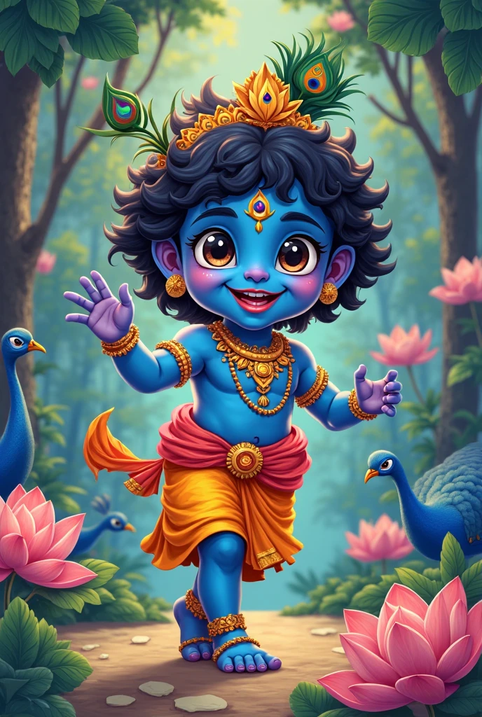 
Cartoon god Krishna with gopi