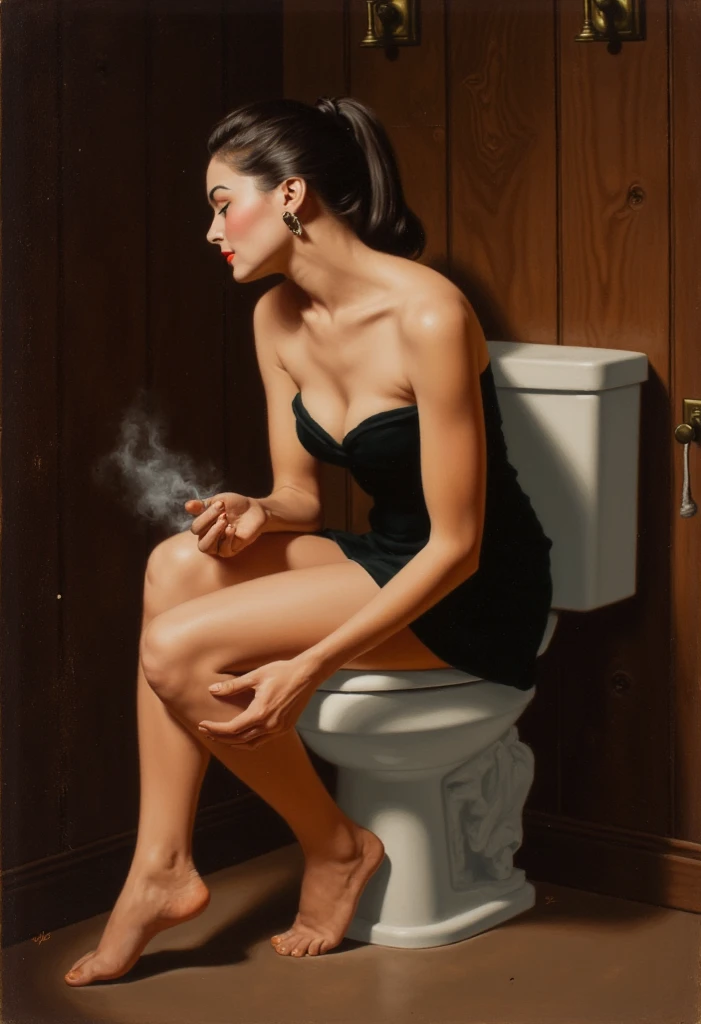 ((Top Quality, Masterpiece: 1.3, best details)) 1person ,Beauty, beautiful, Kitana being a maid ,highly detailed eyes, humiliated, naked, eyes closed, head down, bent over to clean the toilet, cleaning a digstuing toilet, crying, staying barefoot 2.0, hold a pump to unclog the toilet in her hand full of , dirty public toilet, enslaved, big butt.
