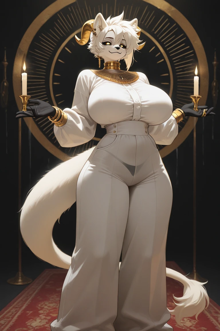 Renamon, courtesan clothes, correct anatomy, 8K, hourglass body, glowing eyes, natural lighting, realistic lighting, fresh, vivid, highly detailed, realistic, masterpiece, beautiful, big hips, big ass, 3D blender.