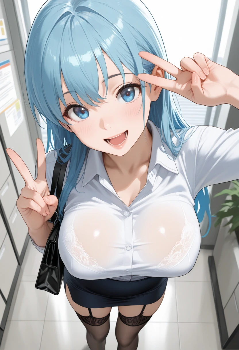 1girl, ultra high res, large chest, cleavage, white shirt, gym shorts, pull shirt, smile