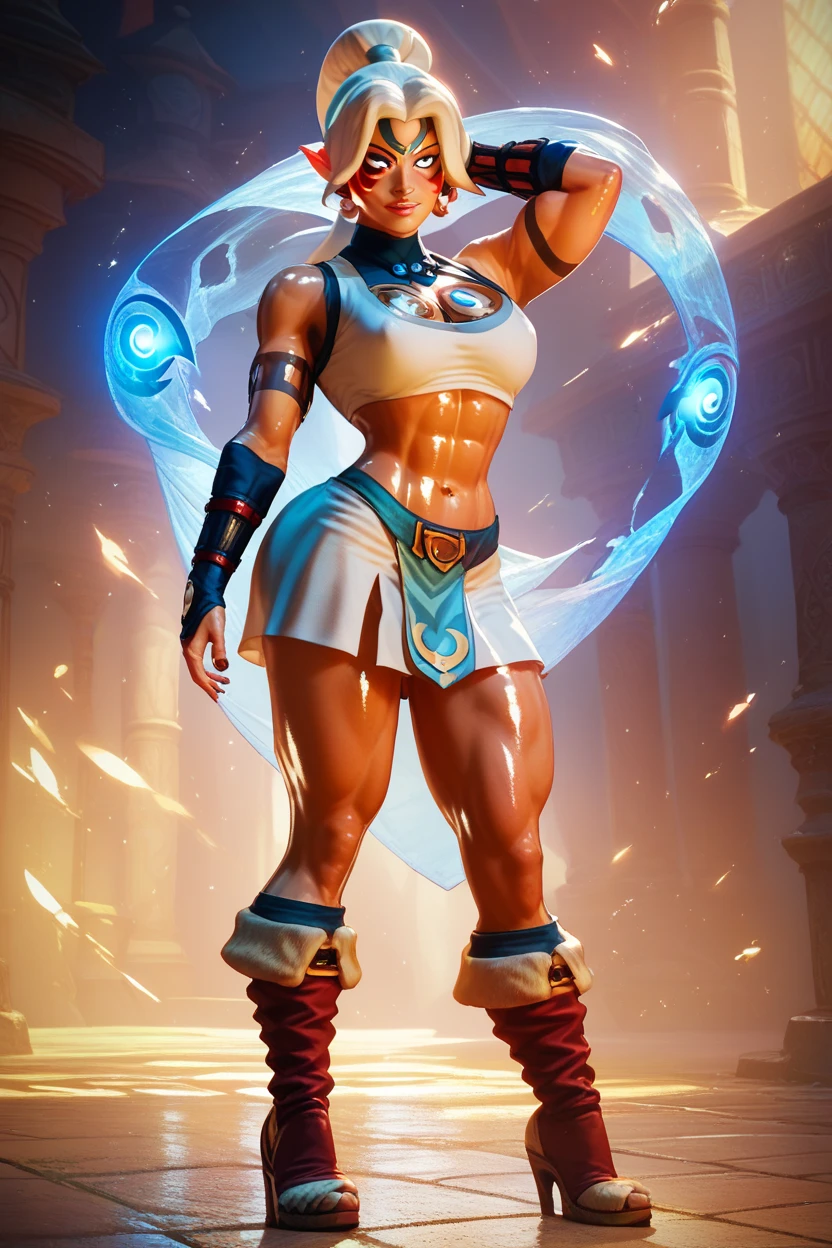Solo, Kassandra (from assassin's creed oyssey, 1female, stron, toned abs, brown hair with side braids, brown eyes, light-brown skin, greek) is a beautiful pose. ((obra-prima), melhor qualidade, ultra alta resolução)
