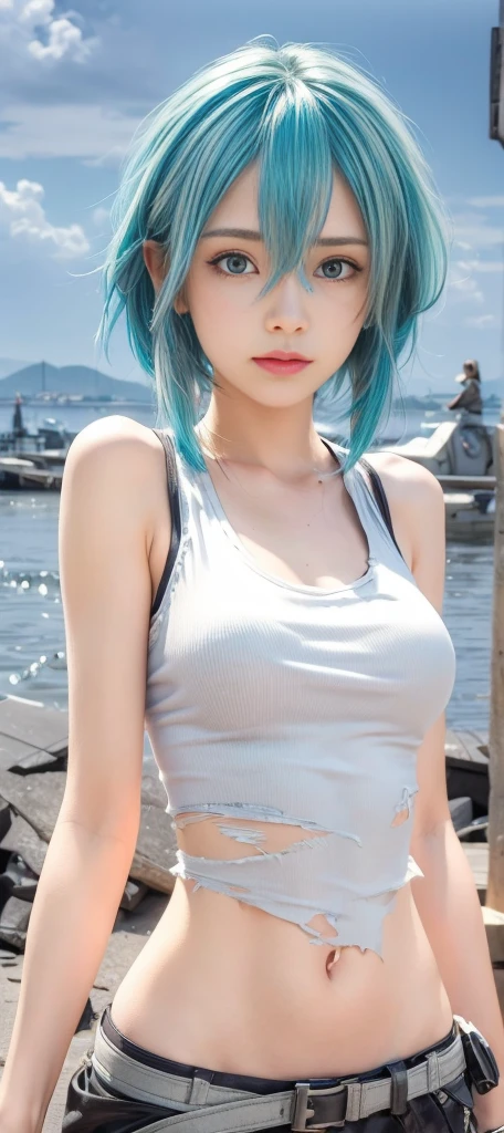 Tank top that gets wet、pantyhose/stockings、Transparent nipples、Highest image quality、16K、Green Hair、Bite、Mansuji、Beach