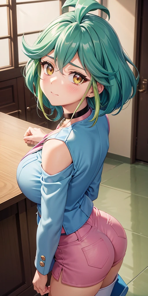 aqua hair, medium hair, blue eyes,photorealistic, (4k), (upper body), depth of field, (Masterpiece), (realistic skin texture), highly detailed, intricate, highly detailed, (upper body), professional photography, cover-up, bokeh, high resolution, sharp details, best quality,sitting on the bench with crossed legs,((bikini))