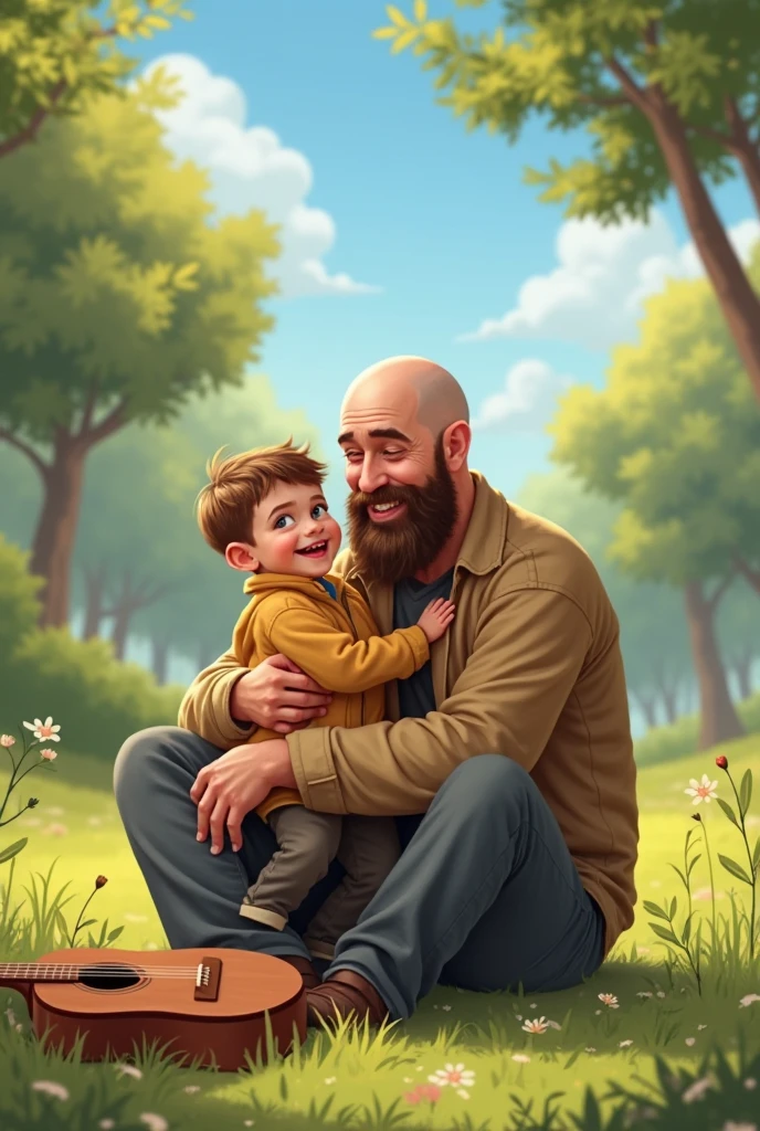 The father lifts the child high, laughing, large area of flowers in the foreground, soft light, comfortable tones, hyper-realistic, 8k --auto --s2