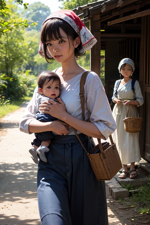 Children and an old woman shopping at a small candy store in the countryside、A small sweet shop in the Japanese countryside、