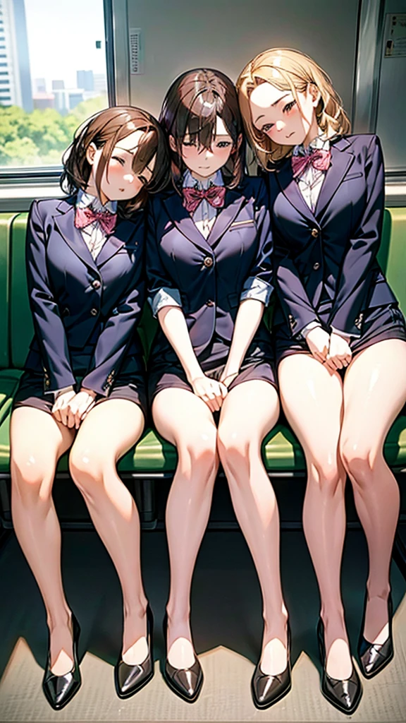 3+girls,multiple girls, lineup,
accidental exposure panties, decollate panties, sweaty, miniskirt, large breast, sleeping, closed eyes, seat in trains,
straight-on, pov, from below,