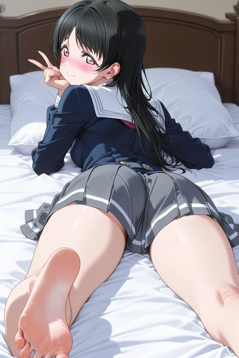 cute little、Amazing beautiful girl, Anime style, 、17 age、on the bed、A dark-haired、Straight hair、Glamour、Colossal tits、de pele branca、wide-open legs、Very embarrassing、red blush。 Best Quality , Textured skin、 high details, High quality,Semi-long hair、No shoes,I can see the belly button、nudde、fullnude,pubick hair、Black short socks、Pubic area、 hair、Open the crotch,、Tsurime,Troubled face、Anime-style eyes,Anime-style nose,Anime-style mouth、lie on one's side、Turn your pubic area towards me、eye glasses、Sailor Suit Jacket,There are highlights in the eyes、The pubic area is open、I want you to lick my pubic area、I want you to smell my pubic area、Lots of pubic hair、Raising legs.Pubic area visible、clitoris visible