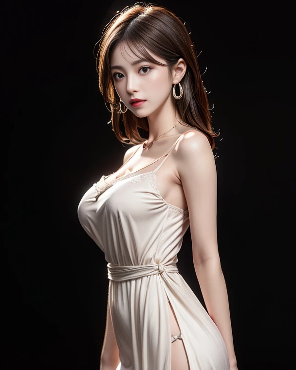 A sexy and charming Korean woman, elegant and intellectual, confident and generous, exquisite and beautiful face, delicate collarbone, charming shoulders, orange sweatshirt, gray pleated short skirt, full body photo, body facing forward, absolutely beautiful and delicate face, pink lips, fragrant shoulders slightly exposed, chest looming, focus on the face, seductive delicate collarbone, ultra-high resolution, skin supple and smooth, very realistic details, simple background, ultra-high-definition, outstanding details, 8K, face blush, attractive collarbone, sexy shoulders