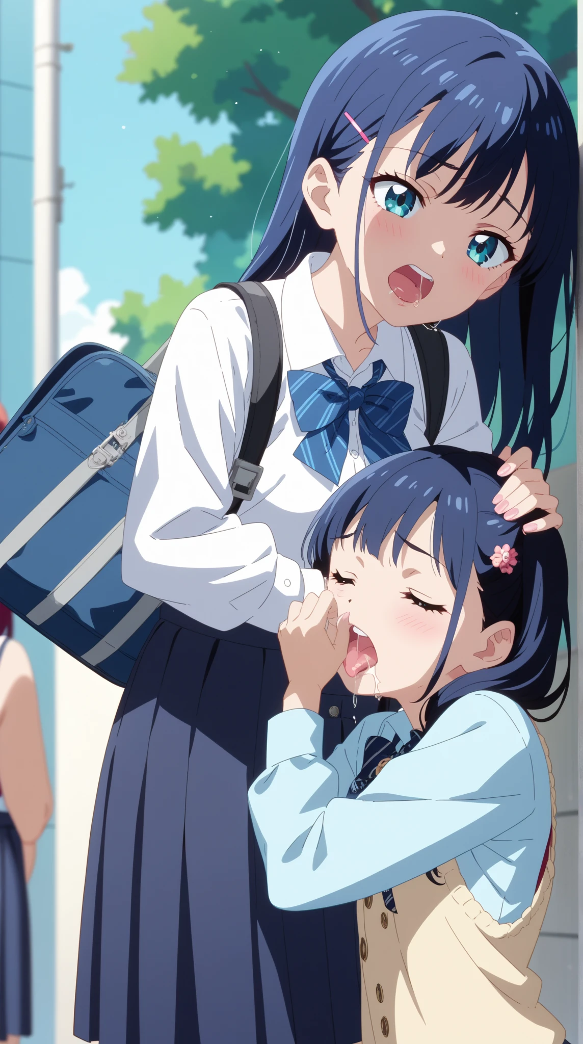 score_9, score_8_up, score_7_up, source_アニメ, masterpiece, 1girl, watahana, blue eyes, black hair, long hair, bangs, hair ornament, hair flower, pink flower, full body, looking at viewer, indoors, open mouth, White knee-highs, Full Body, Primary school students、indoor, Open your mouth, Black Hair、Shiny Hair, Highest quality、skirt open、White panties、cute、blush、Watery eye、Sex、Creampie、vaginal ?????, missionary, saliva trail, orgasm, Drooling pulls a thread、Semen overflowing、Cum String、(A lot of semen)、Wet、Anime H、Anime Images, Violent Rape、Trembling、1boy, intercourse with a man, Insert the big ?????、(uterus at viewer penis inserted into pussy from cross section looking through)