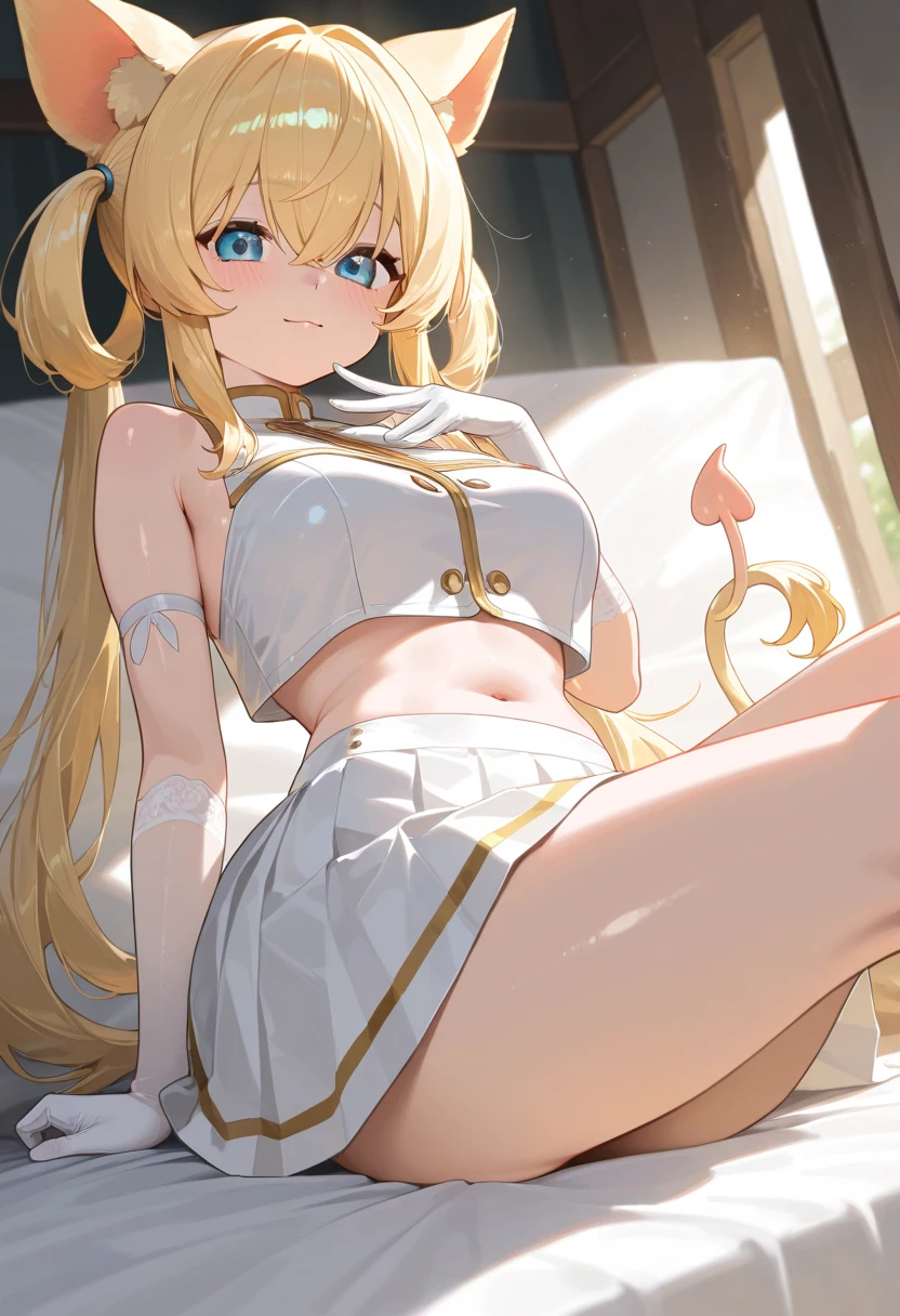 ((masterpiece)), ((best quality)), (ultra-detailed), ((kawaii)), cuovely), ((sexy)), ((extremely detailed)), 4K, (8K), best quality, (beautiful), (anime style:1.2), flat color, painting, //, dynamic pose ((nsfw)), //, full body, gradation, Beautiful girl with blonde hair,with hair dishevelled,long blonde hair,Sick,White pupils,The legs are very thin,The legs are long, blue eyelashes, masterpiece, 1girl ((20 years old)), Princess peach, (white sports bra), white crop top, (black pencil skirt), (black suspenderlack loose ankle socks), (red sneakeringerless gloverom sides, Smile, Long hair, (blonde hair, Deep Blue Eyes:1.2), Sparkling eyes, (Perfect eyes:1.2), (Perfect iris:1.2), //, (cool), //, shiny-glistening, ultra shiny body, gleaming, Cute face, kawaii, Large breasts, delicate hair, disheveled hair, bar, pub ((7th heaven)) , ((ground view)) Tall and tall,Thin, 8k, ultrarealistik, oficial art, NSFW, blush