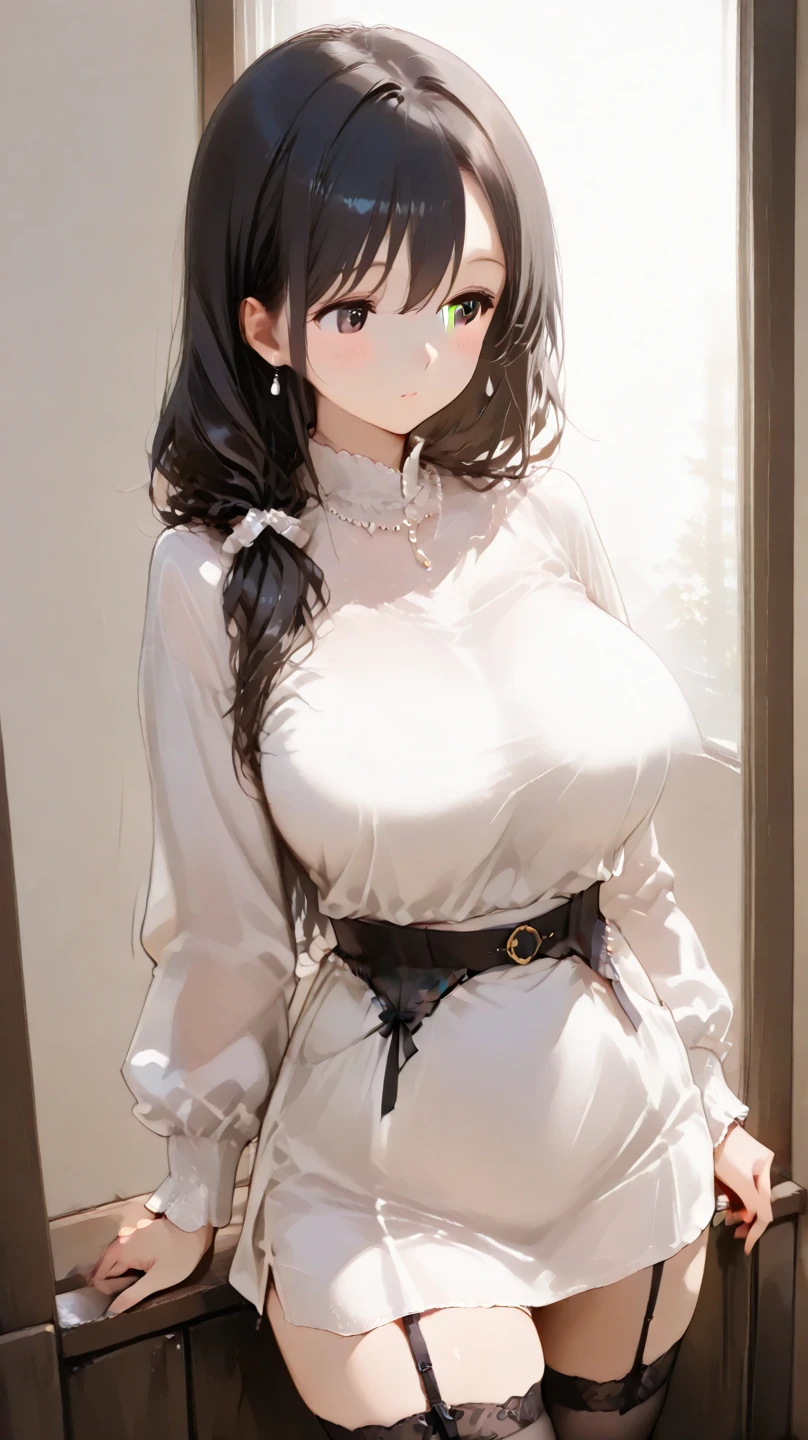 anime girl in a yellow button t shirt & white skirt, outside, long brown colour hair until waist, brown colour eyes, seductive anime girl, beautiful alluring anime woman, [ 4 k digital art ]!!, breasts covered and sfw, beautiful alluring anime teen, big breasts!, big breasts!!, with large breasts, sfw huge breasts, with a large breasts, | fine detail anime, smooth anime cg art, standing pose, slim waist, perfect body figure
