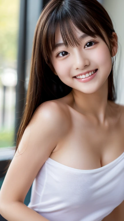 Japanese ),((beautiful girl)),cleavage,An expression that imagines something pleasant:1.2,(perfect body beauty:1.2),((perfect body)),(shy smile),beautiful teeth,