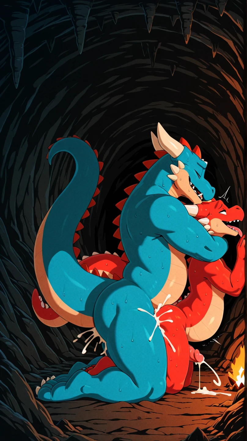 hd, masterpiece, 2d, high resolution, anthropomorphic, duo , ((naked)), having gay sex, (no clothes), naked dragon, ((dragons)), big penis, big balls, cum on face, cum dripping, full body, detailed erect penis, detailed face, detailed eyes, muscular, detailed muscle, daddy, more cum, ((veins on penis)), ((gay penetration)), ((lots of cum on body)), ((red penis)), drooling, ((looking at viewer)), ((oversized balls)), (hanging balls), sweaty, ((canine penis)), anus is showing, anus dripping with cum, tongue is sticking out, ((cumming on each other)), on the knees, licking the balls, ((having hardcore sex)), side view, (anal penetration:1.5)